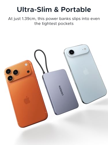 UGREEN Magflow Air 10000mAh Qi2 15W Wireless Power Bank Built-in Cable - color: Grey