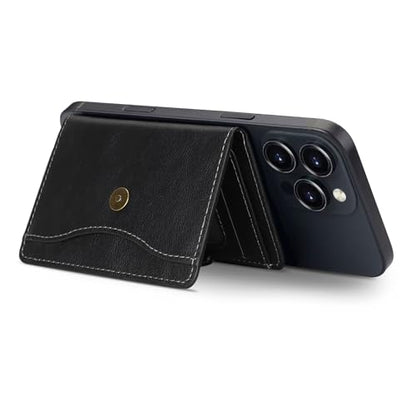 Ultra-Thin Magnetic Wallet Card Holder, Black | For iPhone and All MagSafe Protective Cases, Premium PU Leather, Powerful Magnetic Closure, Stand Function, 6 Card Slots - color: Black