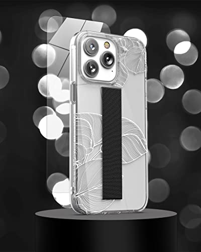 ENCASED Hand Strap Case Designed for iPhone 14 Pro Max Case with Finger Loop Grip and Screen Protector (White Lace Leaf) - color: Lace Leaf