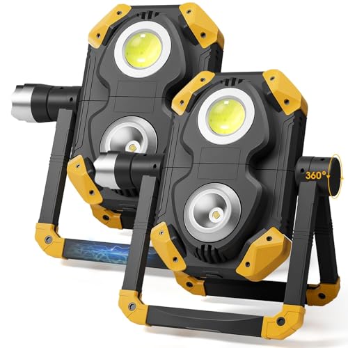2-Pack 2500LM 3-in-1 Magnetic Rechargeable LED Work Light with Flashlight