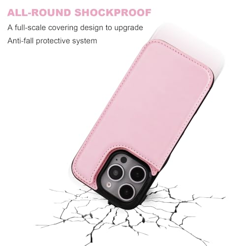 ONETOP for iPhone 16 Pro Wallet Case with Credit Card Holder,Pink | Kickstand,ID/Cash Holder,Case Wallet with Card Slots,Double Magnetic Clasp,Durable PU Leather Shockproof Cover for Women Men - color: Pink