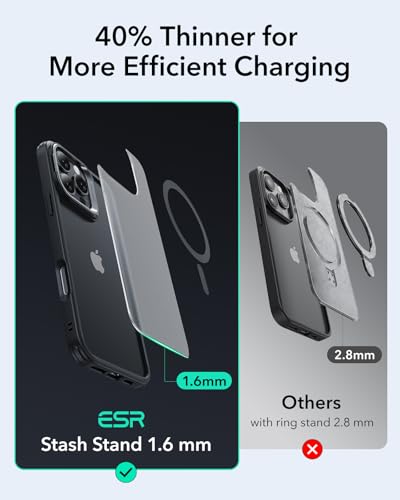 ESR for iPhone 16 Pro Max Case, Compatible with MagSafe, Military-Grade Protective Case, Built-in Stash Stand Phone Case, Scratch-Resistant Back Cover, Classic Series,Frosted Black - color: Frosted Black