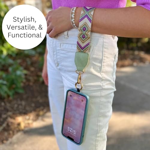 Save the Girls Clip & Go Phone Lanyard with Wallet Pouch, Green/Purple - color: Green/Purple