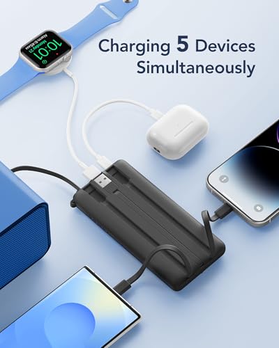 VRURC Portable Charger, Slim Power Bank Built-in 4 Cables, Travel Essential - color: Black