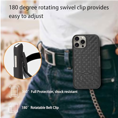 for iPhone 16 Pro Max Stand Case, Belt Clip, Screen Protector-Black | Camera Lens Protector, Swivel Stand Holder Holster, Slim Shell Shell Pouch Full Body Protective, Shockproof Cell Phone Cover - size: iPhone 16 Pro Max