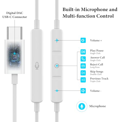 APETOO USB C Headphones for iPhone 18 Pro Max 17 16 15/iPad Air Earbuds - color: White