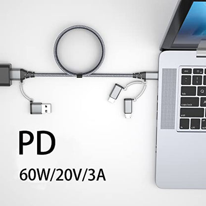 Multi USB Data Cable 1.5M, Lightning/USB C to USB C 60W 3A Charging Cable