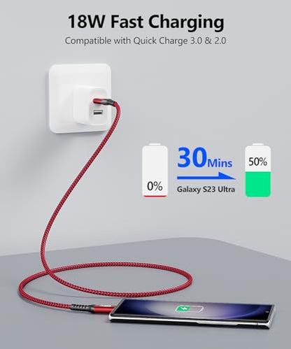 SUNGUY 10Gbps 6 inch Android Auto USB Cable, 3A USB C 3.1 Gen2 Cable Data Transfer, USB C CarPlay Cable Fast Charging Compatible with iPhone 17/16/15 Series, Samsung Galaxy S25 S24 Ultra, Pixel - color: Red, size: 0.5FT