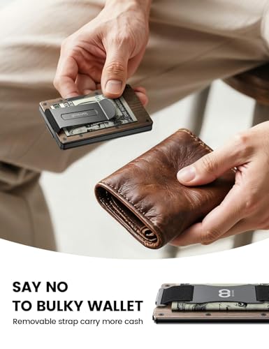 Lamicall Minimalist Metal Wallet for Men - [Mechanical Hinges] - color: Metallic Wood Grain - CLIP&STRAP