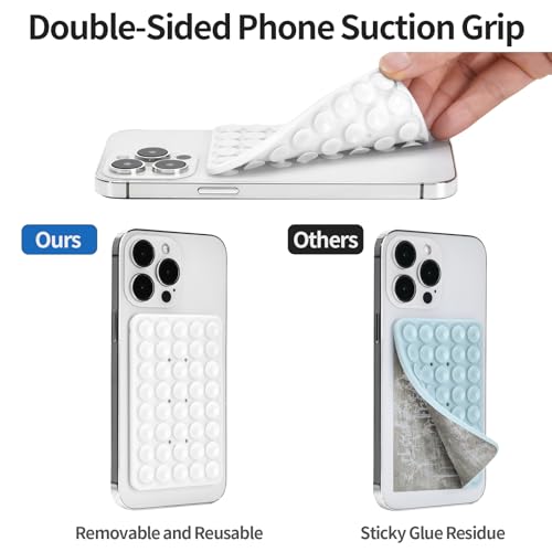 Silicone Suction Phone Case Adhesive Mount, Hands-Free Strong Grip Holder for Selfies, Silicon Adhesive Stand Sticky for Cell Phone (White) - color: White