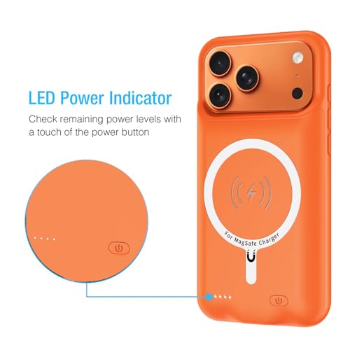 Battery Case for iPhone 17 Pro Max, Enhanced 12000mAh Portable Protective Wireless Charging Case Support Carplay Compatible with iPhone 17 Pro Max (6.9 inch) Rechargeable Battery Charger Cover(Orange) - size: iPhone 17 Pro Max