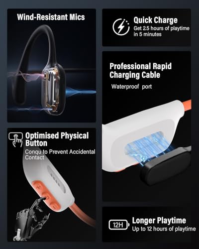 Bone Conduction Headphones, Swimming Headphones, Orange-White - color: Orange-white