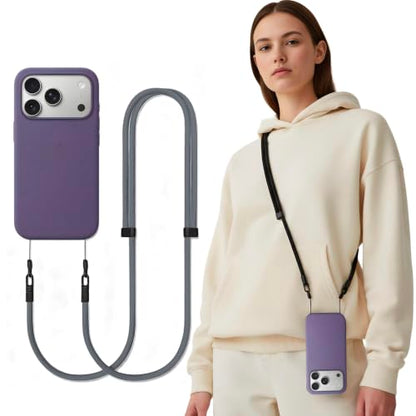 Phone Lanyard Crossbody for iPhone & Most Phones Adjustable Strap (No Case) - color: Gray