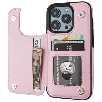 ONETOP for iPhone 15 Pro Wallet Case with Credit Card Holder,Pink | Kickstand,ID/Cash Holder,Case Wallet with Card Slots,Double Magnetic Clasp,Durable PU Leather Shockproof Cover for Women Men - color: Pink