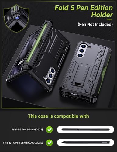 KJSK for Samsung Galaxy Z Fold 5 Case,with S Pen Holder+Belt Clip Holster+Built-in Kickstand+Hinge Protection,Heavy Duty Military Grade Drop Proof Case for Galaxy Z Fold 5(Black) - color: Black