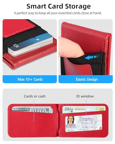 For Magsafe Wallet Stand, 10 Cards Holder, Strongest Magnetic Wallet | Leather Magnetic Phone Wallet for iPhone 17/16/15/14/13/12 Series, ID Window, RFID Blocking, Red - color: Red