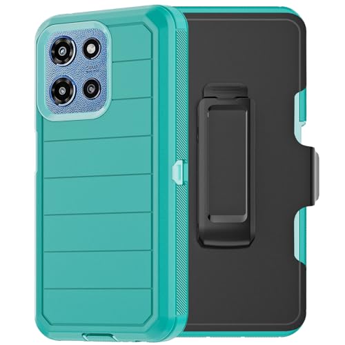 for Motorola Moto G 2026/2025 Case: for Moto G Play 2026 Case with Belt Clip Holster, Heavy Duty 3-Layer Military Grade Rugged Full Body Protection Cover (Teal) - color: Teal