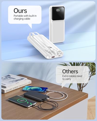 Portable Charger with Built in Cable 20000mAh Fast Charging - color: White