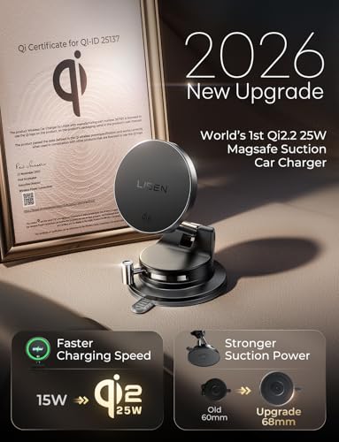 LISEN for Qi2 25W MagSafe Car Mount Charger for iPhone 18 Pro Max MagSafe Car Charger, Fast Wireless Charging Car Charger iPhone 18, Suction Phone Mount, for iPhone 18 Car Charger with 54W Adapter - color: Black