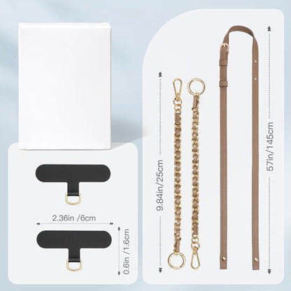 TiMOVO 2-in-1 Phone Lanyard Crossbody, Adjustable Phone Strap for Most Smartphones, PU Strap Combo with Metal Chain for Women - color: Brown
