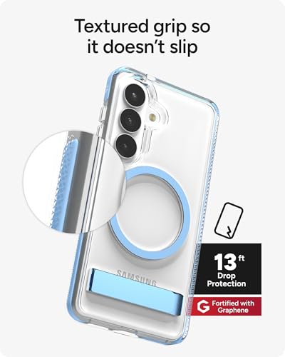 ZAGG Santa Cruz Snap Samsung Galaxy S26 Case with Kickstand - ICY Blue, Magnetic Crystal Clear Protective Phone Cover, 13ft Drop Protection, Graphene Reinforced, Slim Case with Stand - color: Icy Blue, size: Samsung Galaxy S26