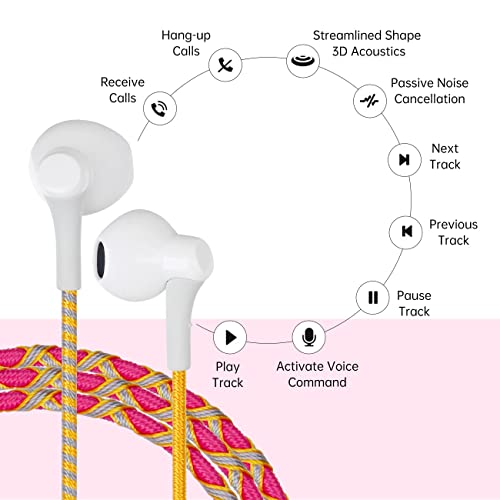Music Earphones Wired Headphones - Colorful Nylon Braided Earbuds with Mic Tangle Free for iPhone/Android Cellphones