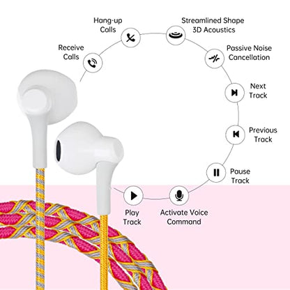 Music Earphones Wired Headphones - Colorful Nylon Braided Earbuds with Mic Tangle Free for iPhone/Android Cellphones