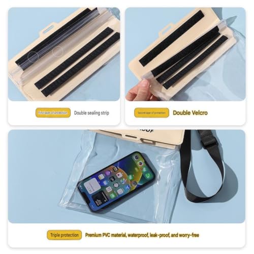 Waterproof Phone Pouch with Adjustable Shoulder Strap, Large Capacity Dry Bag, Touch Screen Compatible Case for Beach, Swimming, Kayaking, Boating, Fishing, Travel and Outdoor Activities (Beige) - color: Beige