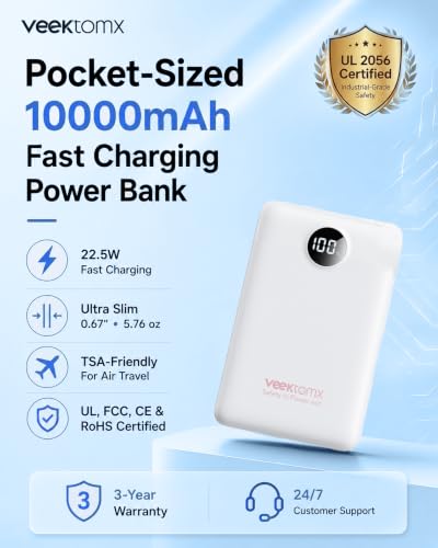 Portable Charger 10000mAh, Ultra Slim Power Bank Fast Charging (White) - color: white