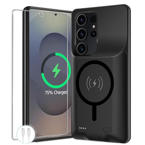 Battery Case for Galaxy S25 Ultra,12000mAh Portable Protective Wireless Charging Case Compatible with Galaxy S25 Ultra 5G 2025 (6.9 inch) Rechargeable Extended Battery Pack Charger Cover (Black) - size: Galaxy S25 Ultra -12000mAh