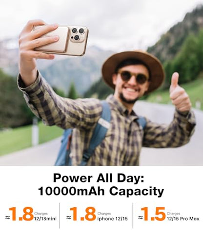 TORRAS MiniMag Power Bank,Ultra-Slim 10,000mAh Magnetic Wireless Portable Charger, 22.5W Fast Charging iPhone Air Magnetic Battery Pack Designed for iPhone 17 Pro Max/17 Pro/Air/16/15/14/13/12, Gold - color: Dune Gold