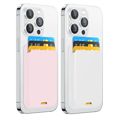 2 Pack Phone Card Holder, Premium Leather Wallet Stick on, Adhesive Credit Card Holder for Case, Sticky Wallet for Back of Cover, Android Cell Phone, iPhone, Fit 4 Cards, White&Baby Pink - color: White&Baby Pink