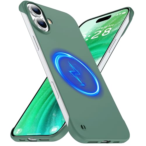 GRECAZO Magnetic Slim Frameless Case for iPhone 17, Dark Green | Compatible with MagSafe, Soft-Touch Matte Hard PC Cover, Ultra Thin Lightweight Minimalist, Pull Ring Lanyard, 6.3-Inch - color: Dark Green, size: iPhone 17
