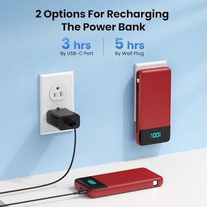 Portable Charger for iPhone with Built in Cables and Wall Plug,Upgraded 13800mAh Fast Charging USB C Power Bank,4 Outputs Travel Essential Battery Pack Compatible with iPhone 15/14/13/12,Galaxy-Red - color: Red