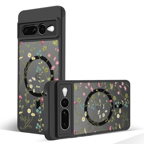 Magnetic Case for Google Pixel 7 Pro[Compatible with MagSafe] Cute Black Flower Floral Pattern Case for Women Girls Soft TPU Bumper Hard PC Back Anti-Fall Shockproof Protective Slim Cover A8 - color: Flower Branch 1, size: Google Pixel 7 Pro