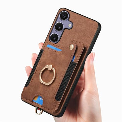 for Samsung Galaxy S25 FE Case Wallet with Card Slots Brown | PU Leather Flip Folio Cover,RFID Blocking Ring Holder,Kickstand,Wrist Strap,Shockproof,Magnetic Protective,Women Men Girls - color: Brown, size: Galaxy S25 FE 6.7 Inch