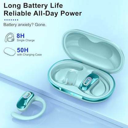 Open Ear Headphones, NEW Over Ear Earbuds with 4 ENC Noise-Canceling Mic - color: Sky blue