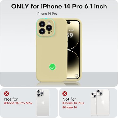 Vooii Compatible with iPhone 14 Pro Case, Liquid Silicone Upgrade [Camera Protection] [Soft Anti-Scratch Microfiber Lining] Shockproof Phone Case for iPhone 14 Pro 6.1 inch - Creamy Yellow - color: Creamy Yellow, size: iPhone 14 Pro