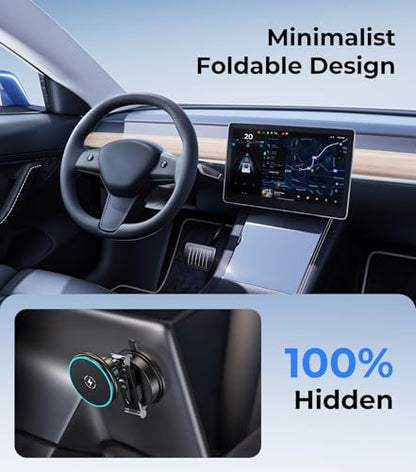 Certified Qi2 Car Phone Mount Charger for MagSafe, 360° Adjustable & Folding Arm, Universal Dashboard Windshield Mirror Screen Magnetic Holder for Tesla Model 3/Y Accessories & iPhone 17/16/15 Pro Max - size: Dash+Screen+Qi2 Charger