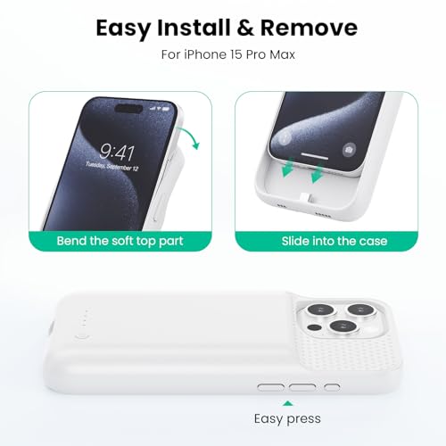 Battery Case for iPhone 15Pro Max, Upgrade 8600mah Portable Slim Battery Charging Case, 15W Fast Charging Rechargeable Protective Extended Charger Cover for iPhone 15 Pro Max (6.7 inch) (White) - color: White
