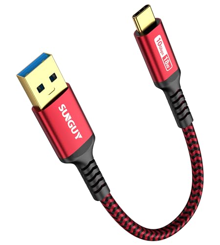 SUNGUY 10Gbps 6 inch Android Auto USB Cable, 3A USB C 3.1 Gen2 Cable Data Transfer, USB C CarPlay Cable Fast Charging Compatible with iPhone 17/16/15 Series, Samsung Galaxy S25 S24 Ultra, Pixel - color: Red, size: 0.5FT