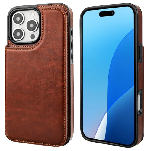ONETOP for iPhone 16 Pro Max Wallet Case with Credit Card Holder,Brown | Kickstand,ID/Cash Holder,Case Wallet with Card Slots,Double Magnetic Clasp,Durable PU Leather Shockproof Cover for Women Men - color: Brown