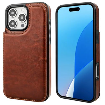 ONETOP for iPhone 16 Pro Max Wallet Case with Credit Card Holder,Brown | Kickstand,ID/Cash Holder,Case Wallet with Card Slots,Double Magnetic Clasp,Durable PU Leather Shockproof Cover for Women Men - color: Brown