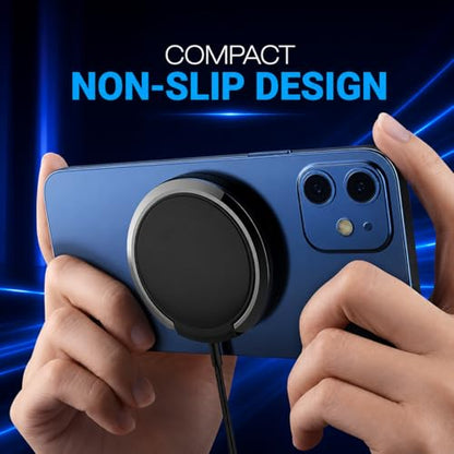 15W Magnetic Wireless Charger with Detachable USB-C Cables & USB-A Adapter - color: Black