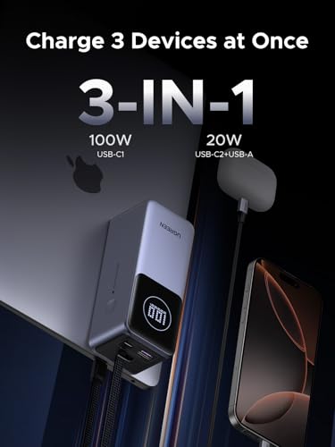UGREEN Nexode 20000mAh 130W Built-in USB-C Cable Power Bank for iPhone 17