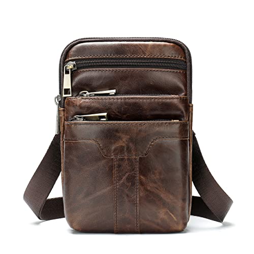 Cell Phone Shoulder Bag Leather Men, Waterproof Phone Waist Bag Messenger Bag Crossbody Purse with Belt Loop Wallet Case - color: Oil Coffee