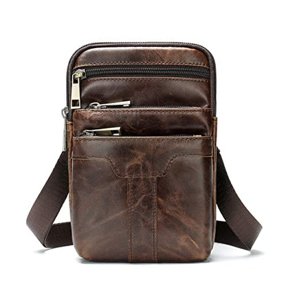 Cell Phone Shoulder Bag Leather Men, Waterproof Phone Waist Bag Messenger Bag Crossbody Purse with Belt Loop Wallet Case - color: Oil Coffee