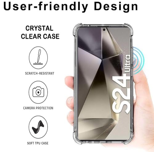 Samsung Galaxy S24 Ultra Case, Shock-Absorption Flexible Clear TPU Rubber Protective Cell Phone Cover for Galaxy S24 Ultra 5G Case 6.8" Clear