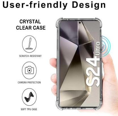 Samsung Galaxy S24 Ultra Case, Shock-Absorption Flexible Clear TPU Rubber Protective Cell Phone Cover for Galaxy S24 Ultra 5G Case 6.8" Clear