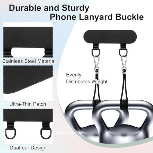 uxcell Double Ear Stainless Steel Clip Phone Lanyard Tab Ultra-Thin Phone - color: Black